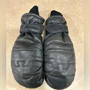 Vintage Gordini Leather Ski Mittens Large Black Women Lined Strap Winter Wrist